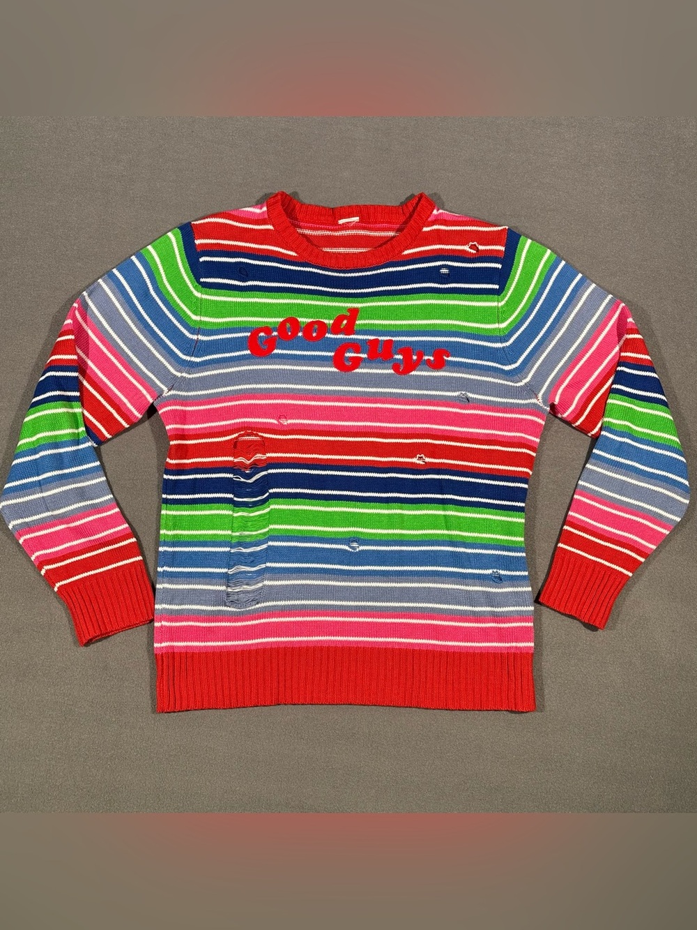 Spirit Halloween Chucky Good Guys Distressed Striped Sweater size L